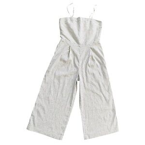 Banana Republic white navy pinstripe wide leg jumpsuit linen preppy women’s 8